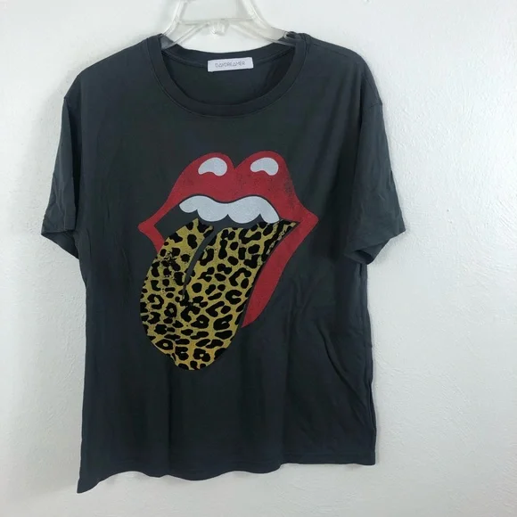 Daydreamer Rolling Stones Leopard Tongue Crewneck Graphic Tee - Picture 2 of 9